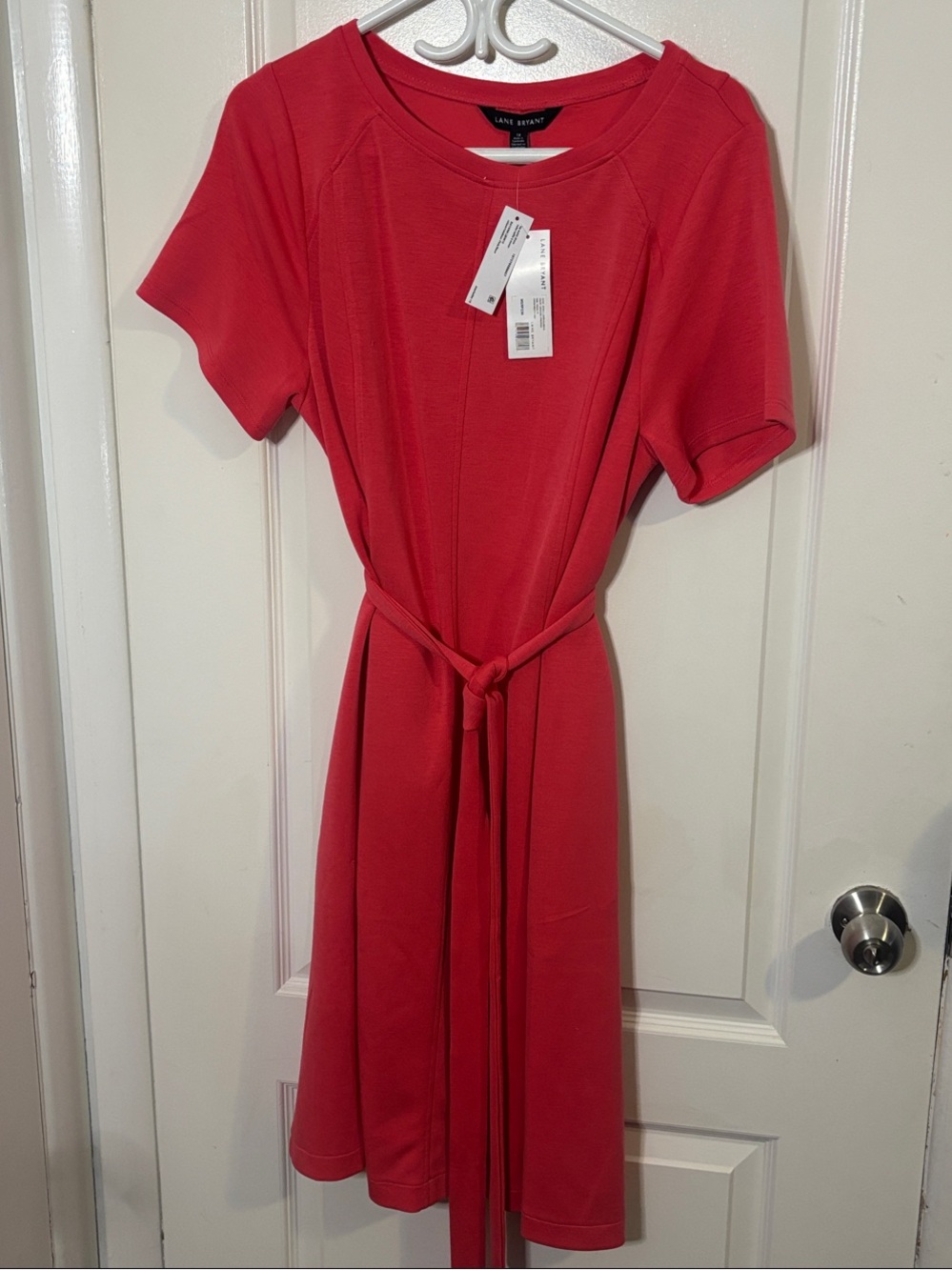 Lane Bryant Pink Rose Short Sleeve Tie-Waist Dress